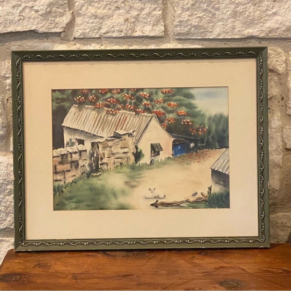 Vintage Mid Century 1950's Watercolor Siesta Time by Artist Doris Winkler